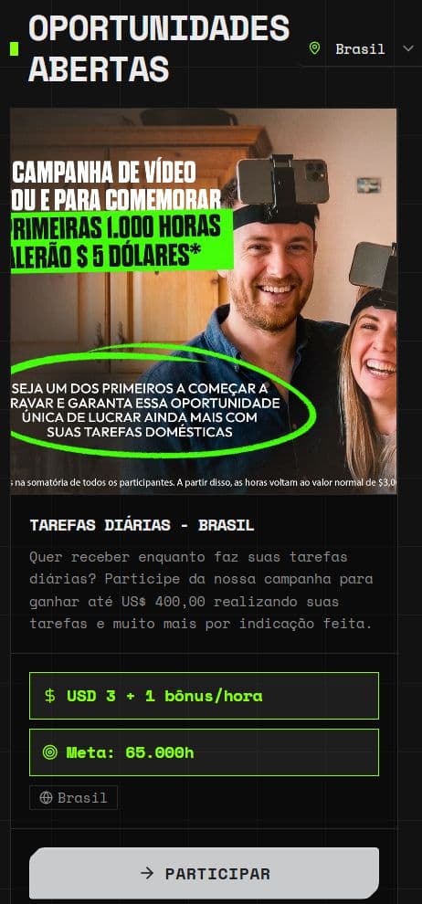 Card da campanha Tarefas Diárias - Brasil dentro de Oportunidades
